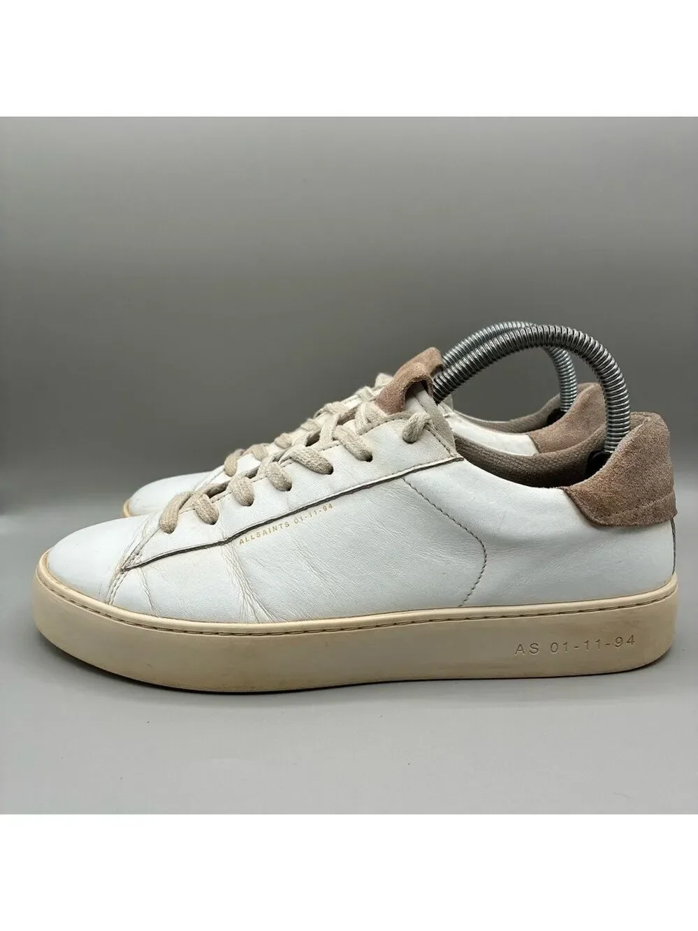 AllSaints Shana Low Top Sneakers Women’s 9 White Leather Lace Up Shoes WF657X